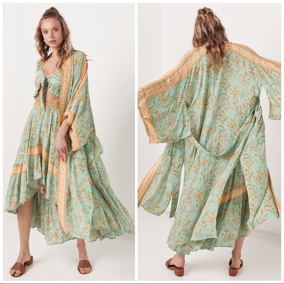 🎀 BOHO KIMONO ROBE DUSTER BOHEMIAN GYPSY COVER LONG MAXI PASTEL WIDE SLEEVE - Picture 2 of 10